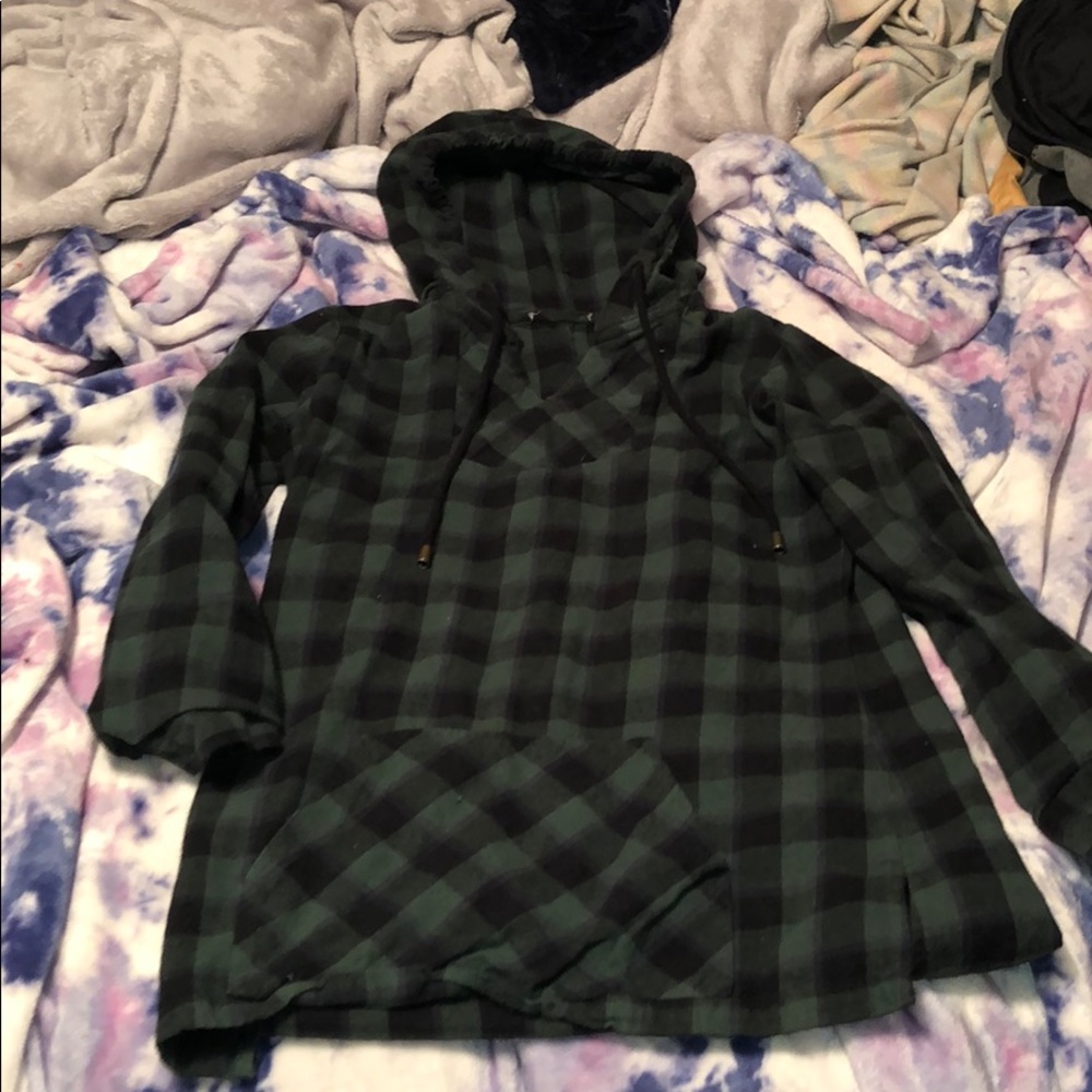 Green plaid flannel hoodie